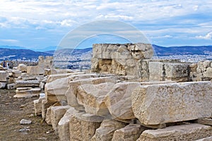 Â view from the destroyed temple of Nick in the Acropolis to Athens in Greece